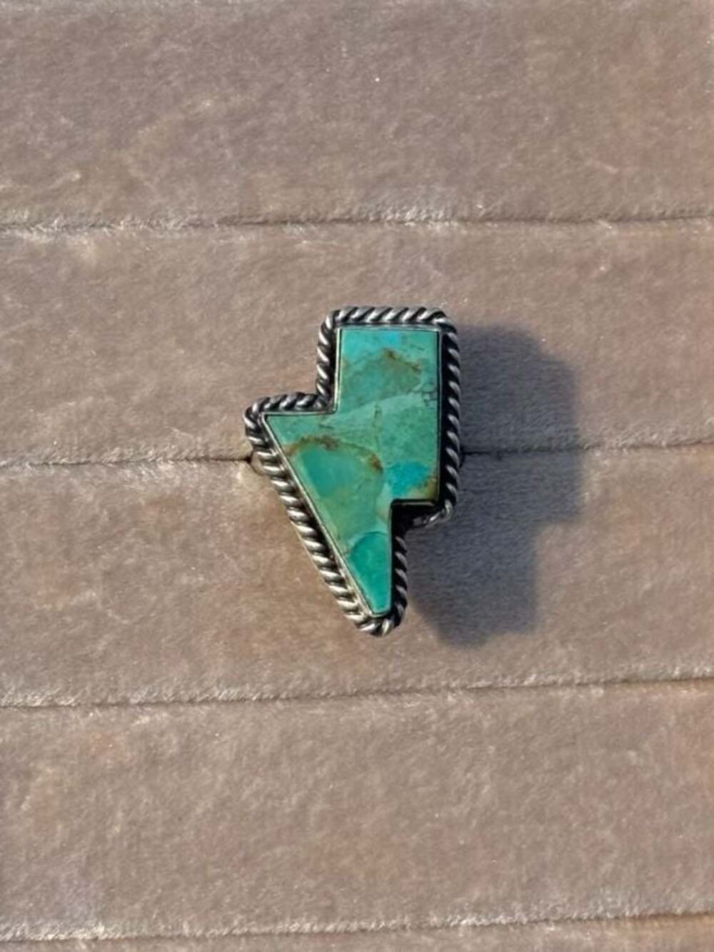 Chassity Belone Navajo Turquoise Lightning Bolt Sterling Silver Ring